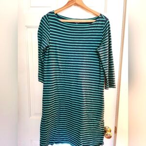 - Garnet Hill Knit Cotton Midi Dress Size 4 Team Nautical Navy Stripe Bea…